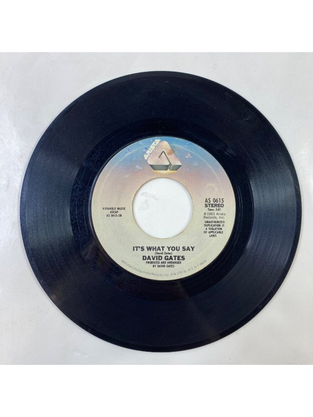 Vintage David Gates 45 Rpm Vinyl Record Its What You Say Take Me Now Arista 1981